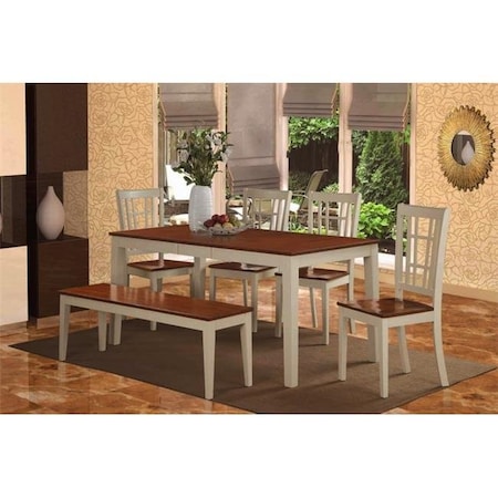 East West Furniture East West Furniture NICO6-WHI-W 6 Piece Dining Room Set For 4-Table With Leaf and 4 Kitchen Chairs Plus Bench NICO6-WHI-W